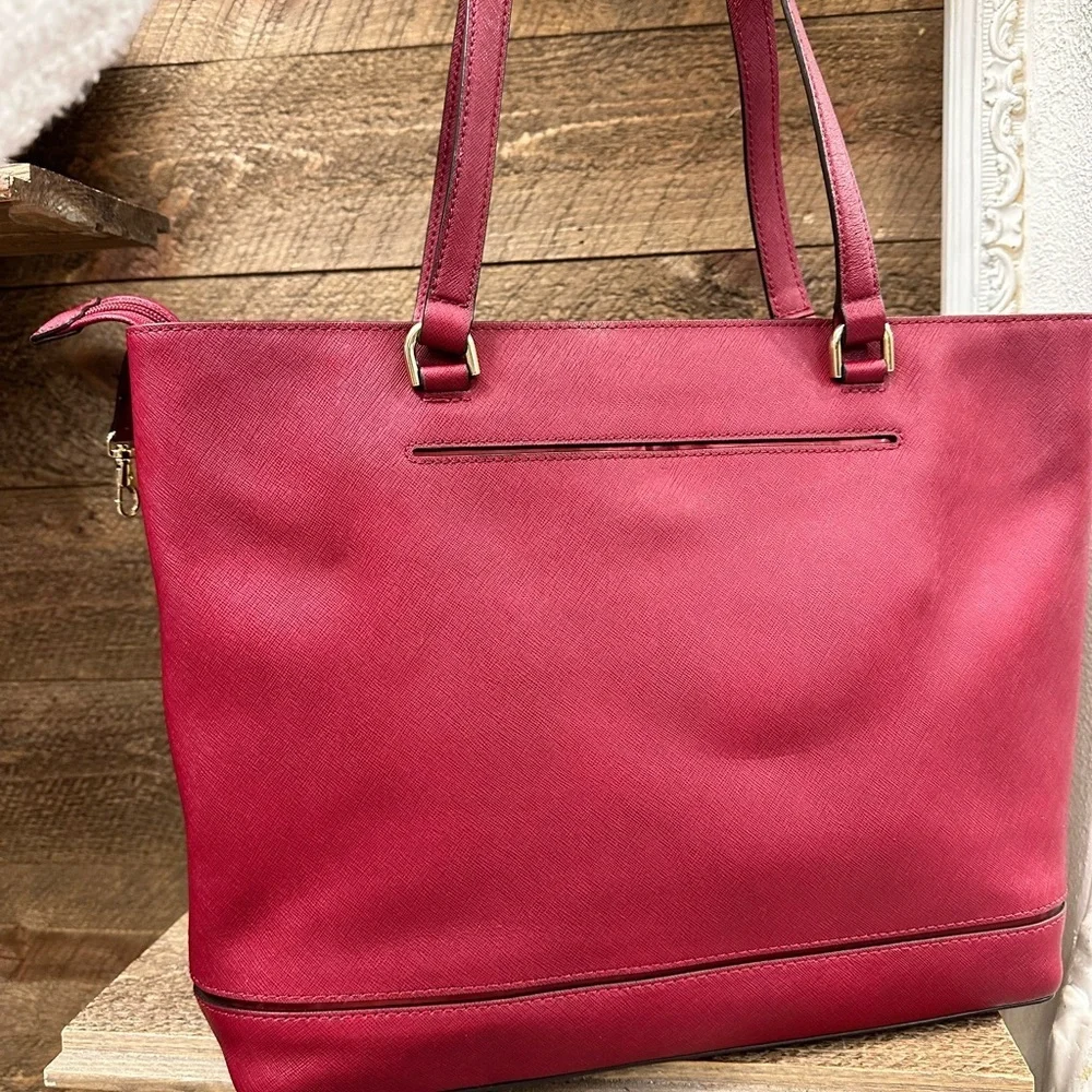 Michael Kors Wine-Red Tote with Front Zip Pocket